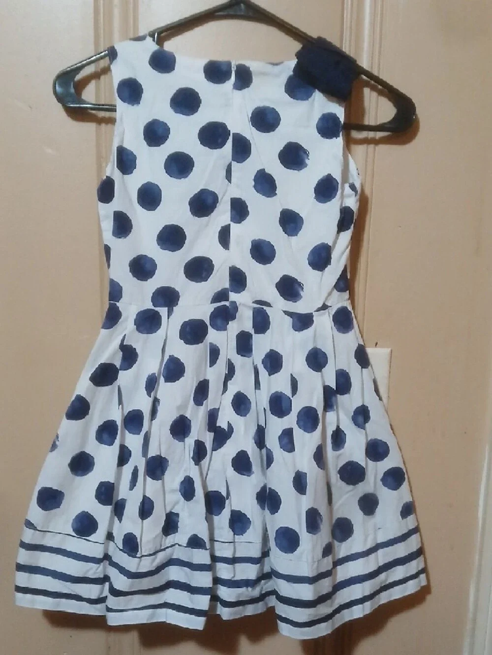 Gymboree White Dress with Navy Polka Dots and Navy Shoulder Bow